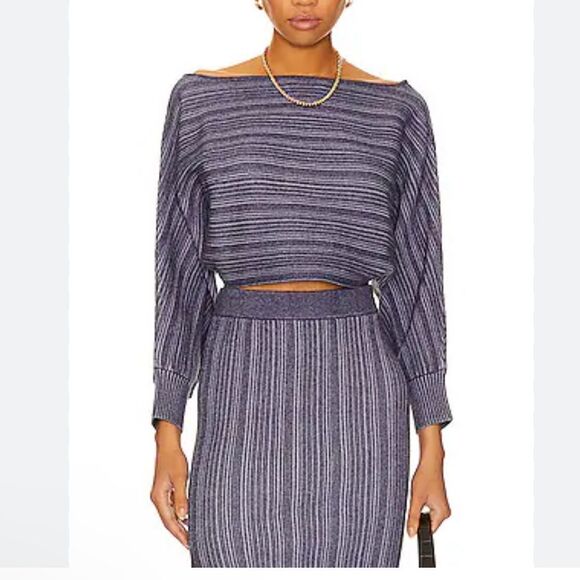 NWT Misa Nia top cropped knit sweater ribbed crocus Revolve M - Picture 1 of 8